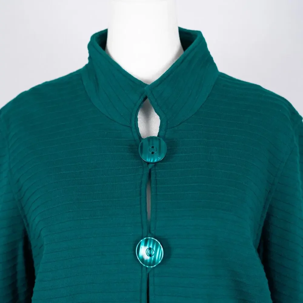 Coldwater Creek Ottoman Knit Jacket Size MEDIUM Teal Green Casual Modest Classic